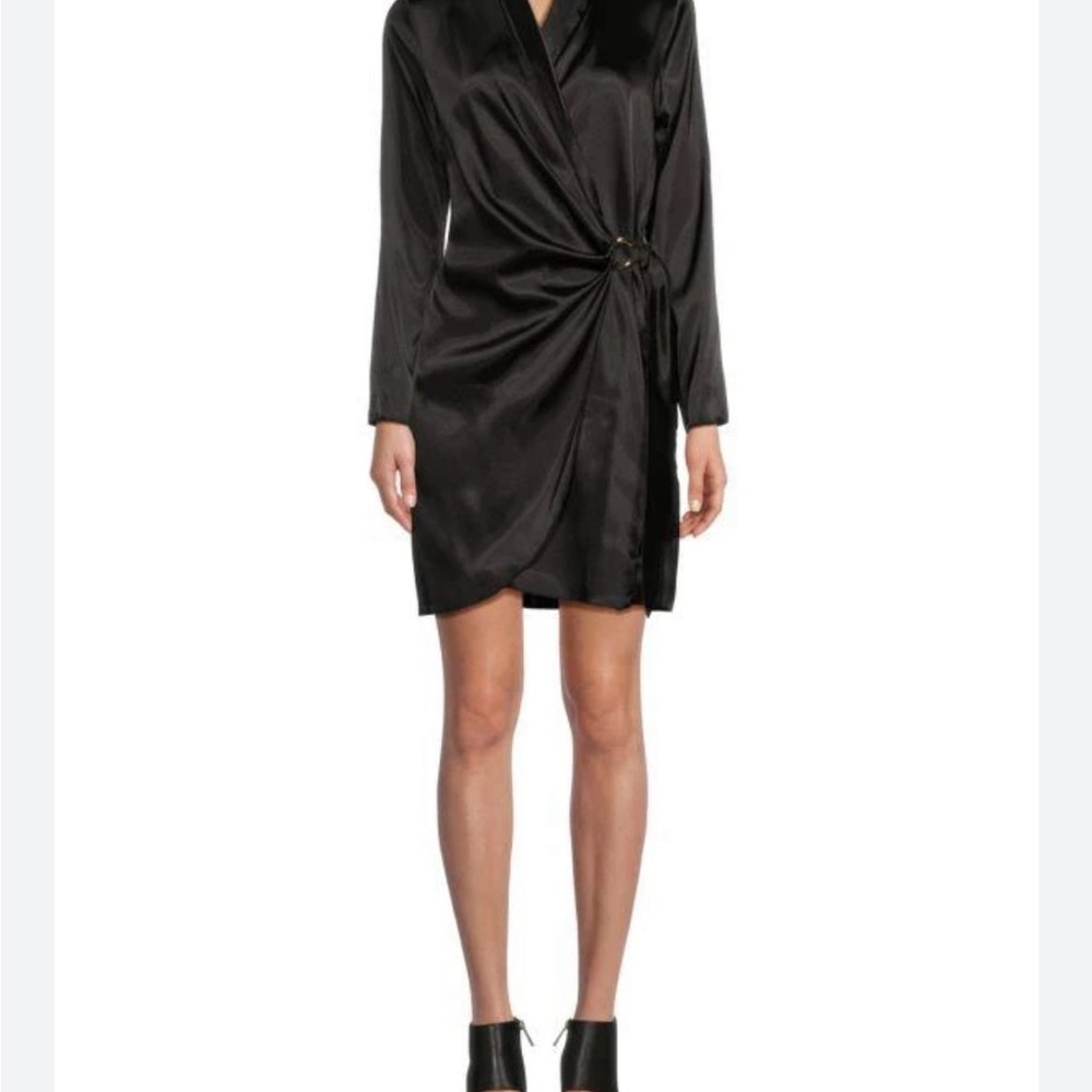 NWT Tash + Sophie Black Satin Wrap Dress Size M $98 Saks Cocktail Evening